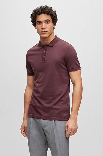 Slim-fit polo shirt in cotton and silk, Dark Red