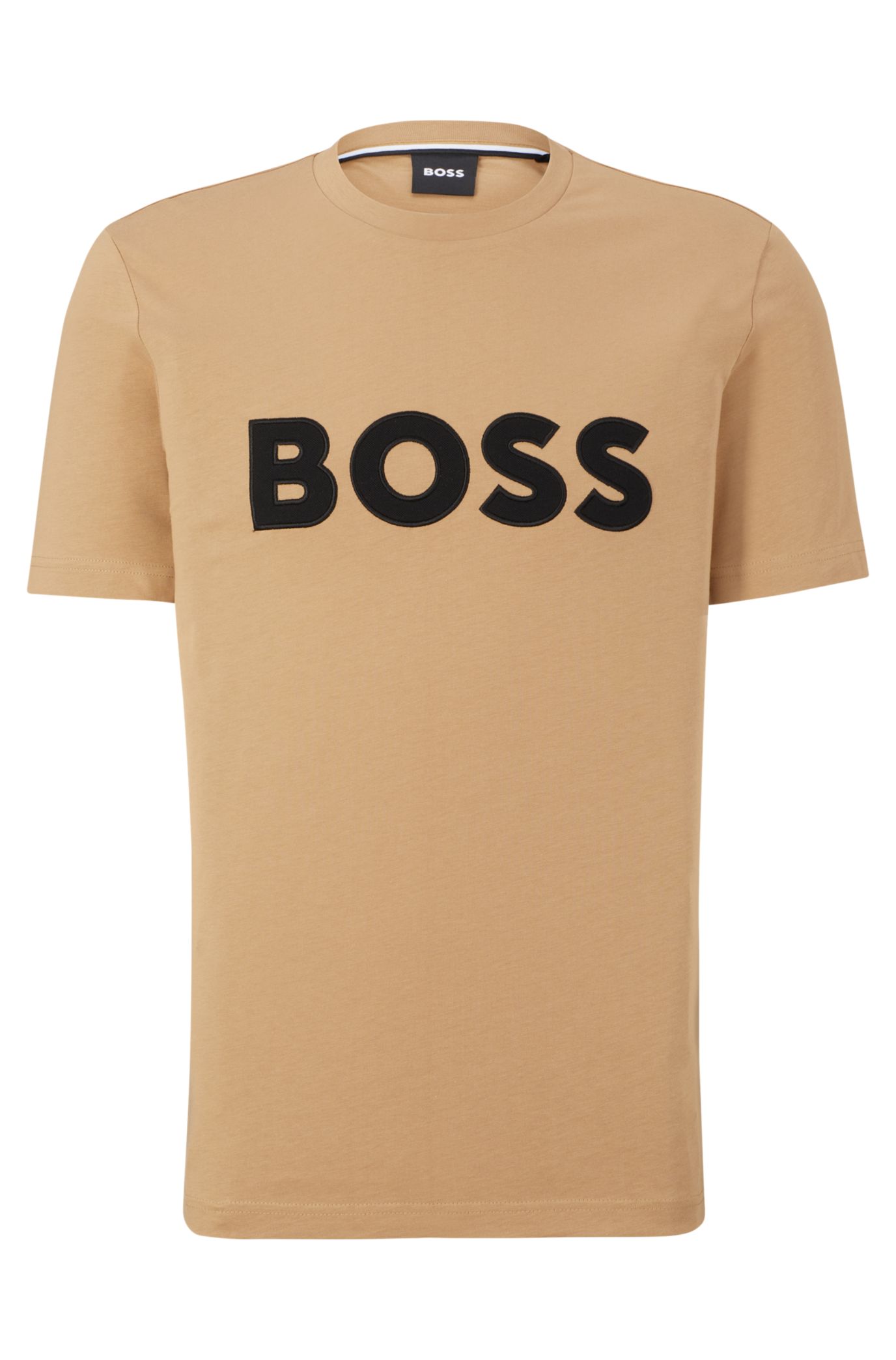 BOSS Cotton jersey regular fit T shirt with logo appliqu