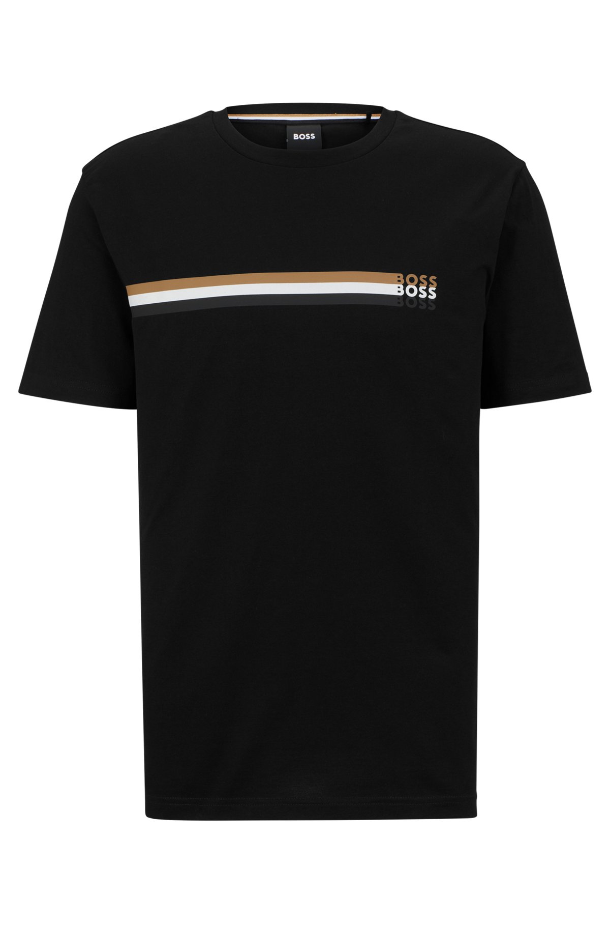 Cotton-jersey T-shirt with signature-stripe logo print, Black