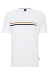 BOSS - Cotton-jersey T-shirt with logo signature-stripe print