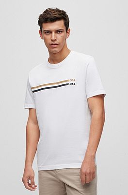 BOSS - Cotton-jersey T-shirt with print signature-stripe logo