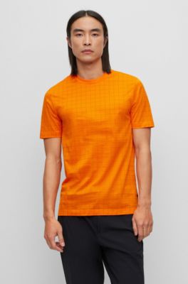 Hugo Boss Cotton-jersey T-shirt With Logo-grid Print In Orange