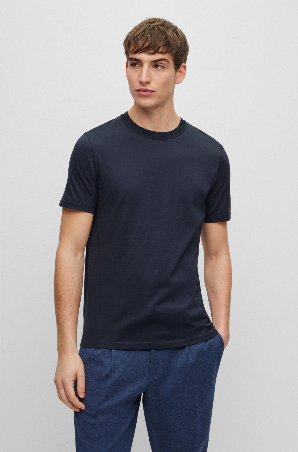 BOSS - Silk-cotton slim-fit T-shirt with stripes
