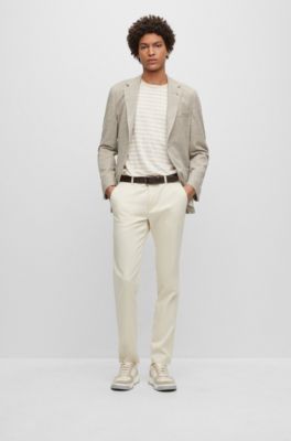 Hugo Boss Horizontal-striped T-shirt In Pure Linen In White