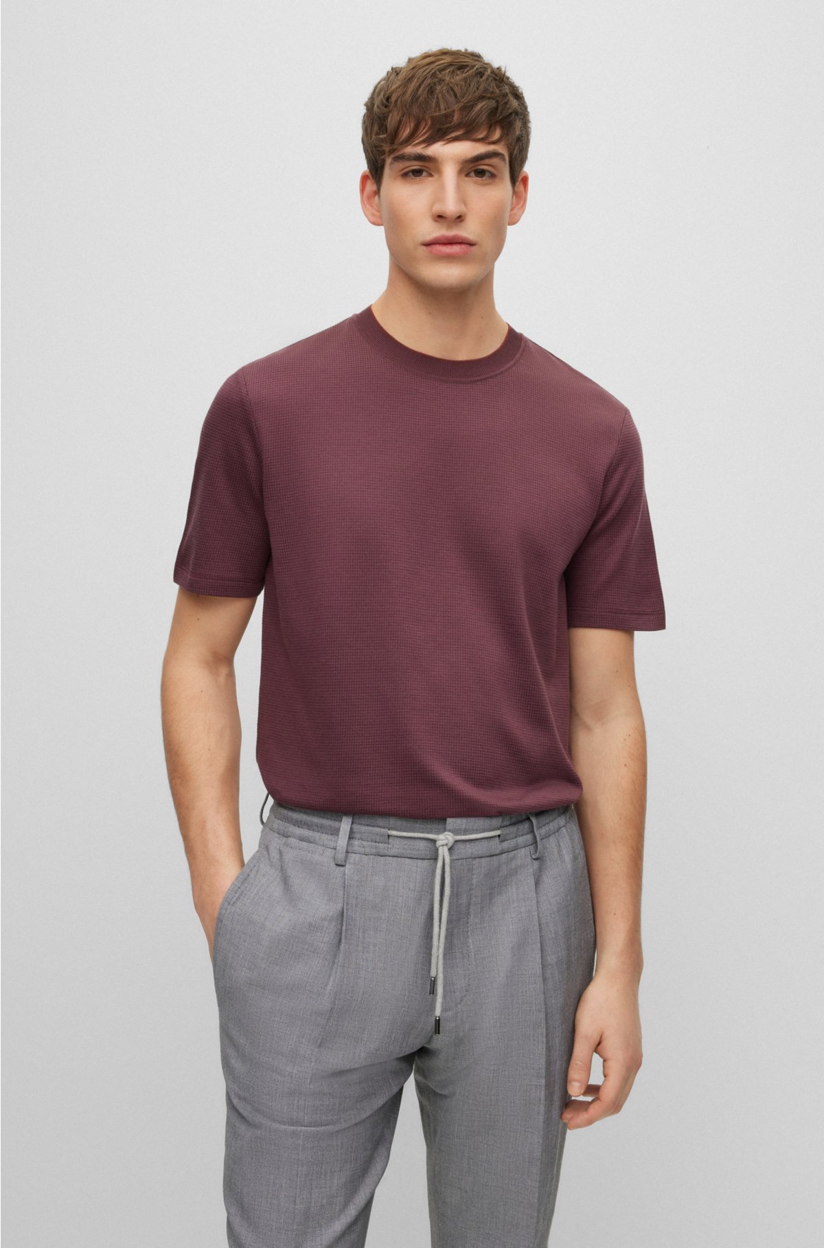 øjenvipper Så mange effekt BOSS - Cotton-silk T-shirt with woven structure