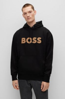 HUGO BOSS COTTON OVERSIZE-FIT HOODIE WITH LOGO APPLIQU