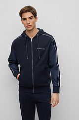 Porsche x BOSS cotton-blend zip-up hoodie with tonal mesh, Dark Blue