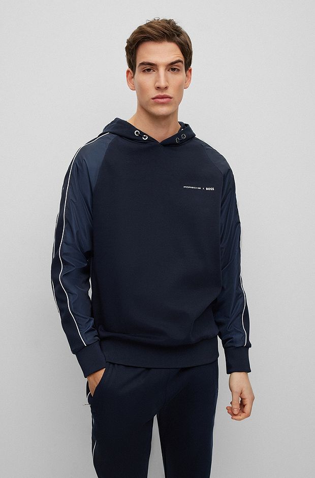 Porsche x BOSS Water-repellent hoodie in a mercerized-cotton blend, Dark Blue