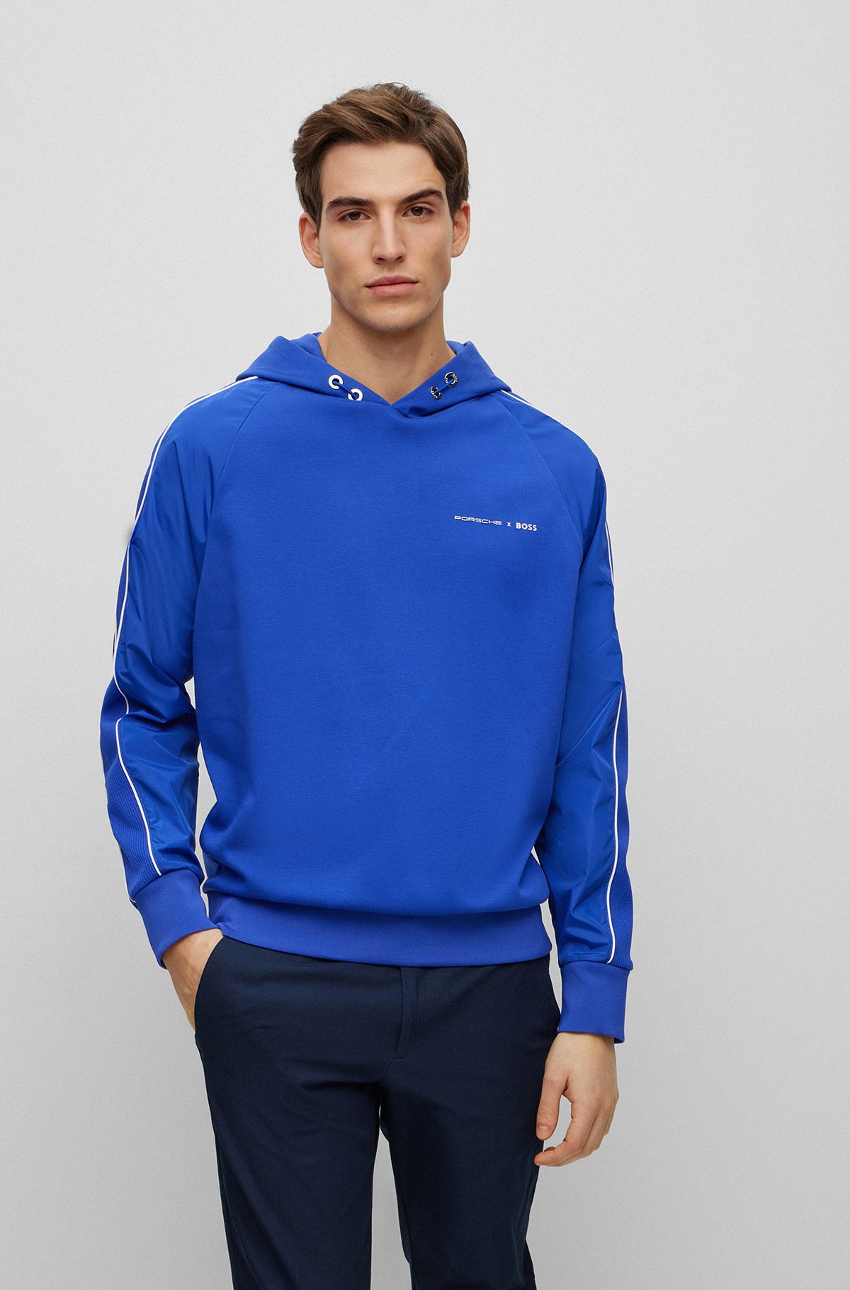 Porsche x BOSS Water-repellent hoodie in a mercerized-cotton blend, Blue