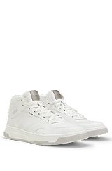 Mixed-material trainers with logo detail, White