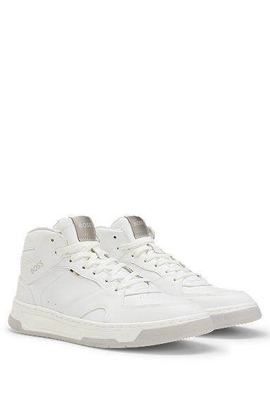 Mixed-material trainers with logo detail, White