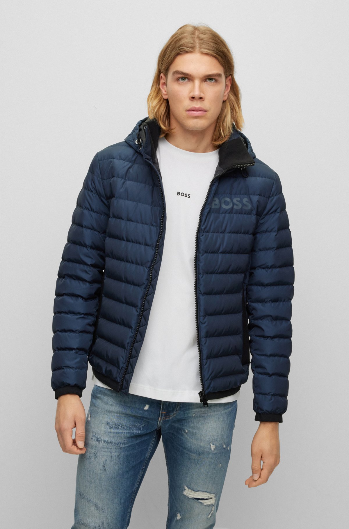 BOSS - Water-repellent down jacket with logo detail