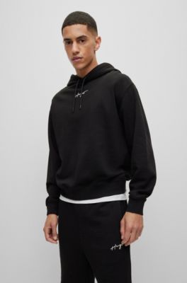 HUGO Men's Dapo Relaxed Fit Hoodie - Cotton Terry With Logo Print, Slip-On Style