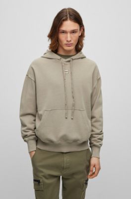 Hugo Cotton-terry Relaxed-fit Hoodie With Logo Patch In Light Brown