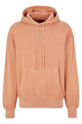 HUGO Cotton terry relaxed fit hoodie with logo patch