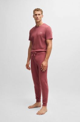 Bas de pyjama en coton m&eacute;lang&eacute; &agrave; logo brod&eacute;, Rouge clair