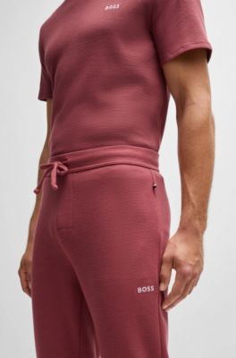 Bas de pyjama en coton m&eacute;lang&eacute; &agrave; logo brod&eacute;, Rouge clair