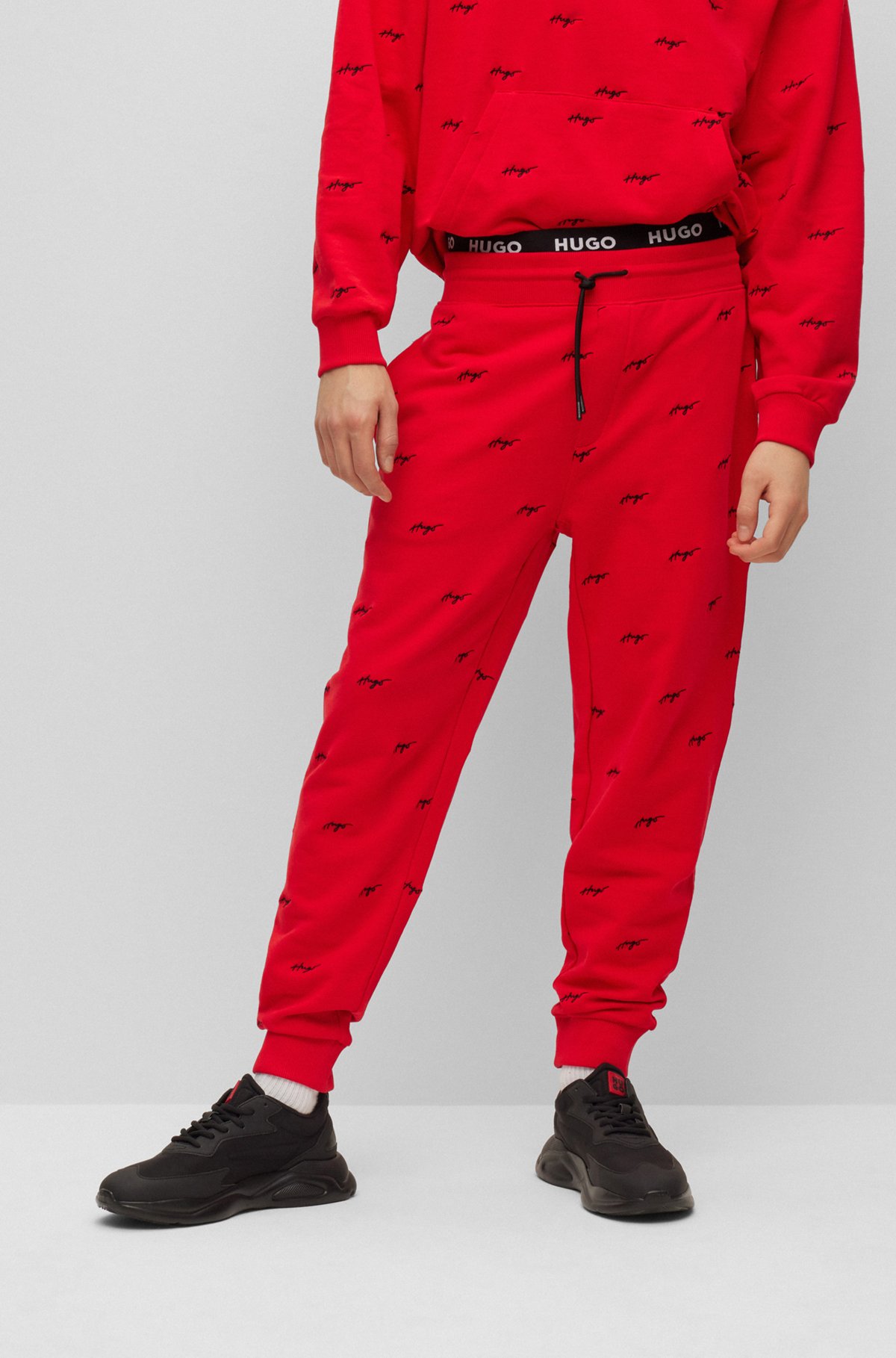HUGO - Cotton-terry tracksuit bottoms with handwritten logo embroidery