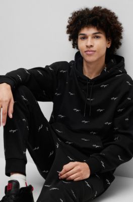 HUGO - Relaxed-fit hoodie with horse graphic and branding