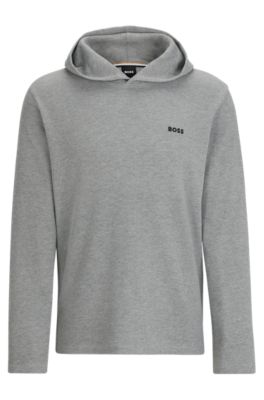 Hugo Boss Waffle-structured Pajama Hoodie With Embroidered Logo In Grey