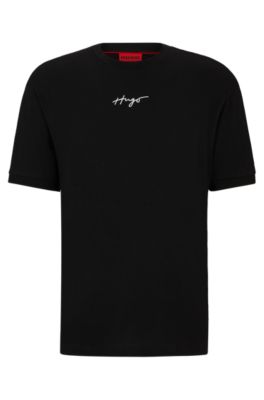 HUGO Mens Dontevideo Relaxed-fit T-Shirt in Cotton with Handwritten Logo,  Black, S: Buy Online at Best Price in UAE 