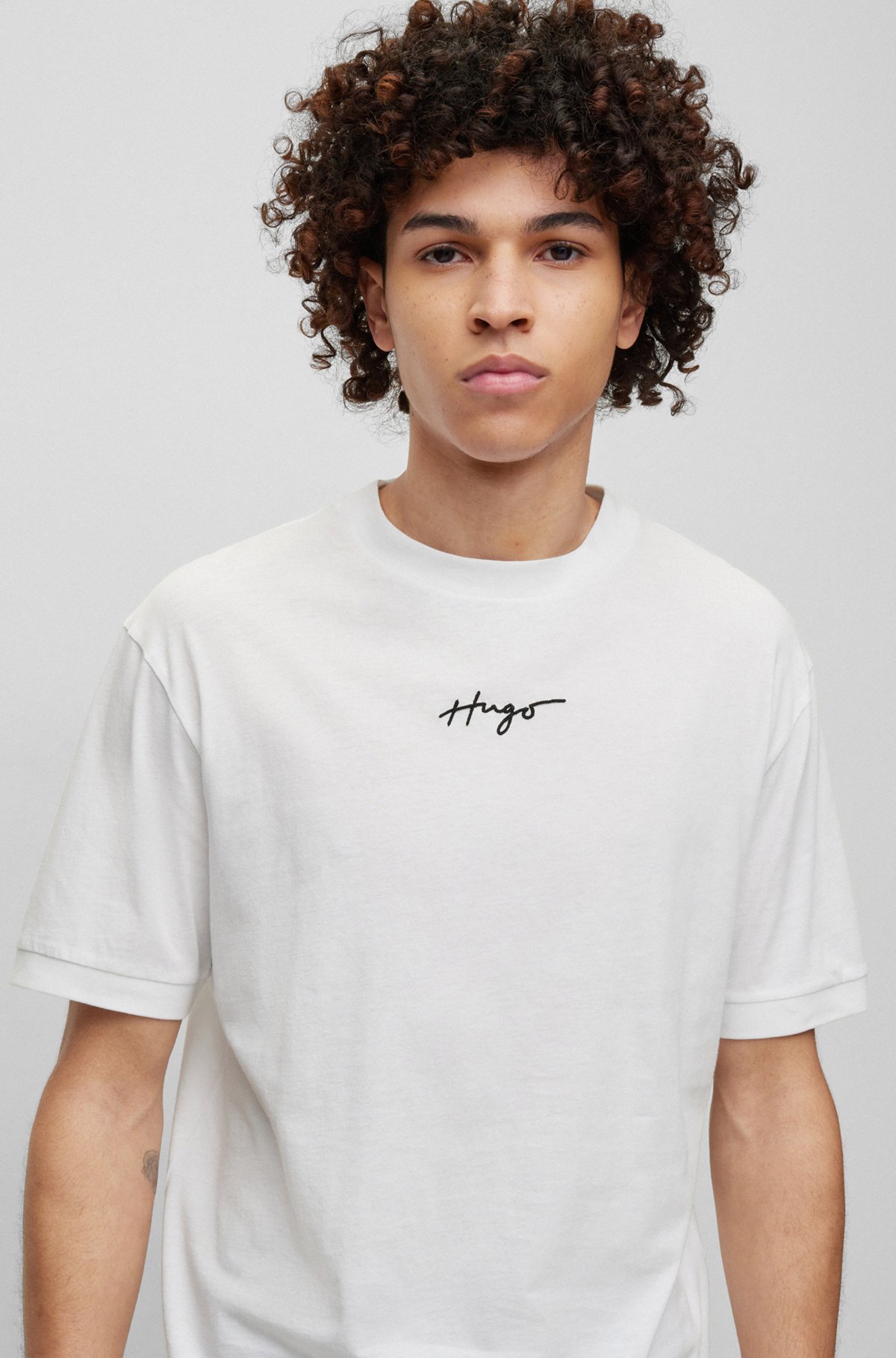 HUGO - Relaxed-fit T-shirt in cotton jersey with embroidered logo