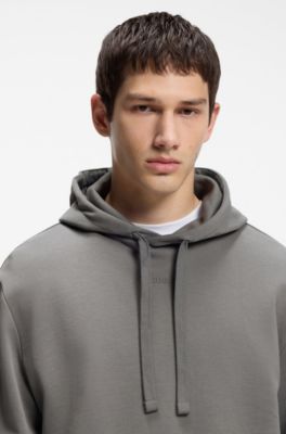 Contrast-logo hoodie in cotton terry, Dark Grey