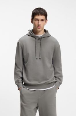 Sweat &agrave; capuche en molleton de coton avec logo imprim&eacute;, Gris sombre