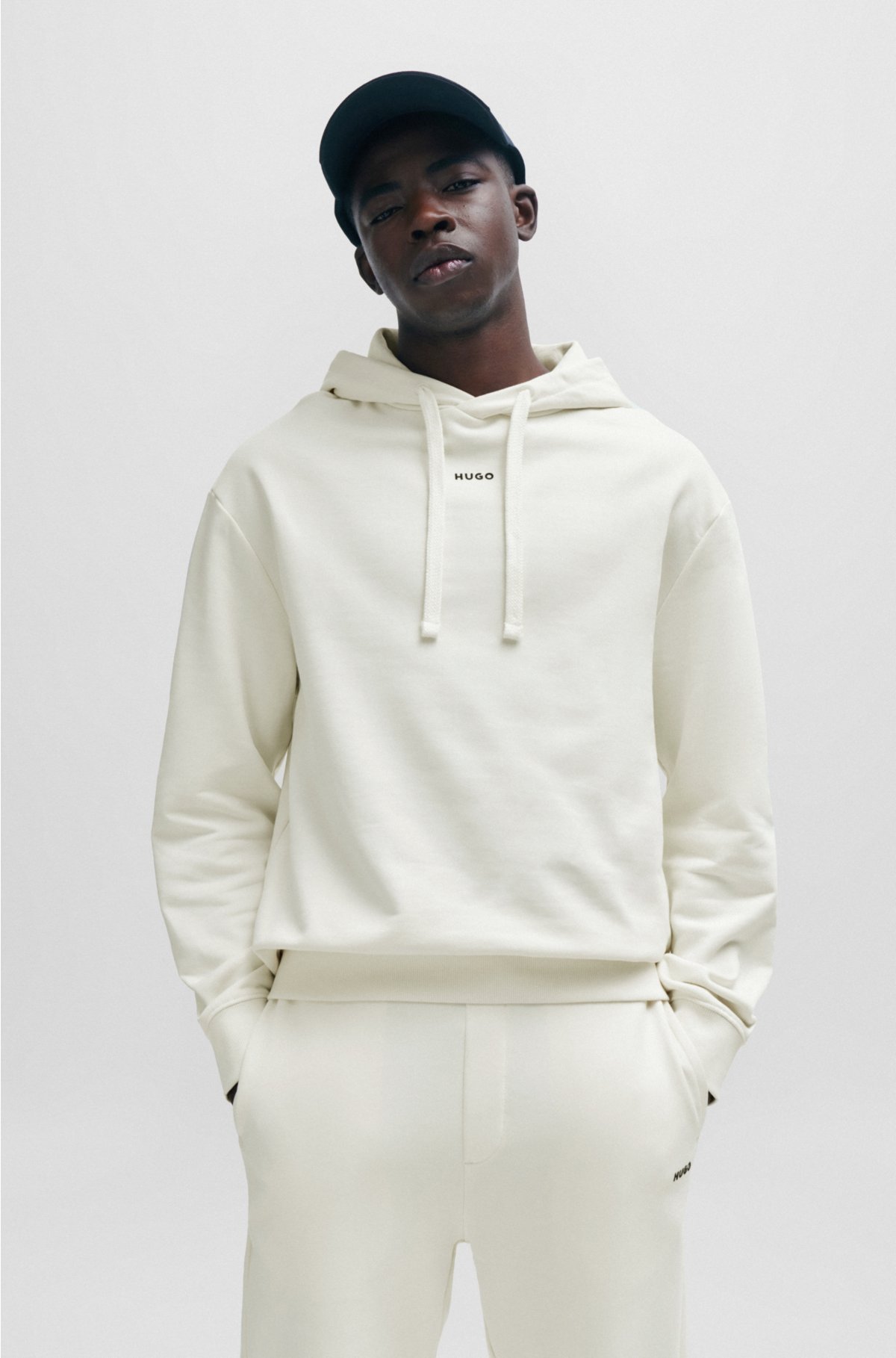 HUGO - Cotton-terry relaxed-fit hoodie with logo print