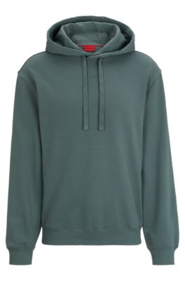 Hugo Relaxed-fit Cotton Hoodie With Contrast Logo In Dark Green