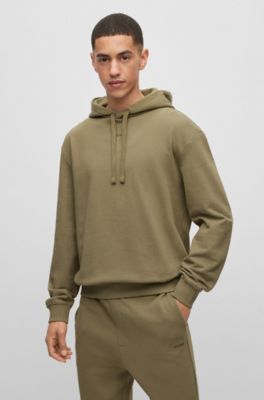 Hugo Relaxed-Fit Cotton Hoodie with Contrast Logo - Green - Medium