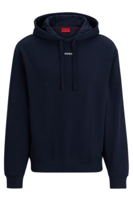 Hugo Relaxed-fit Cotton Hoodie With Contrast Logo In Dark Blue
