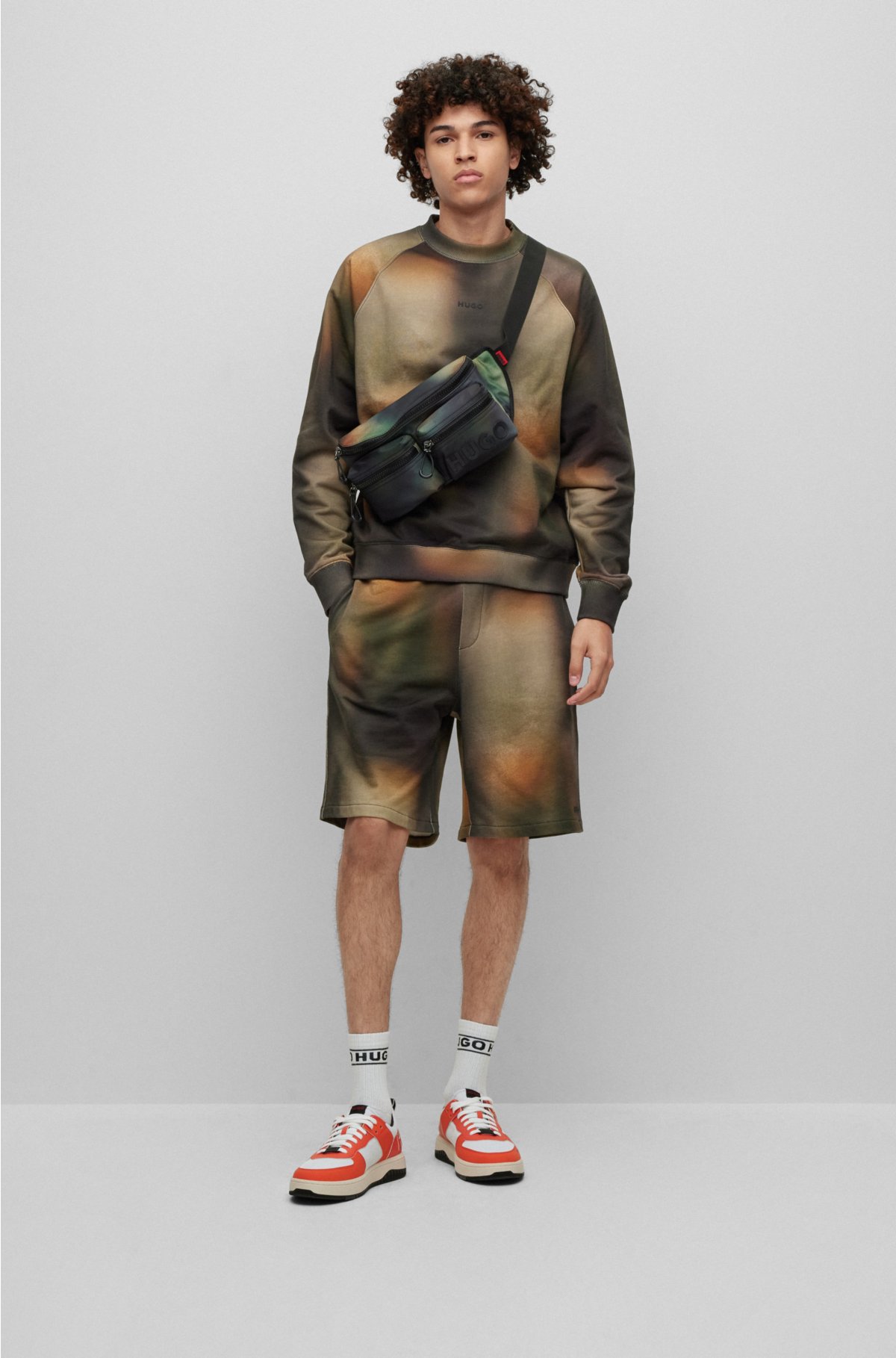HUGO - Cotton-terry print camouflage sweatshirt bleach-effect with