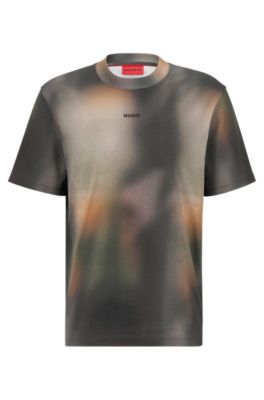 HUGO - Cotton-jersey T-shirt with camouflage-print branding