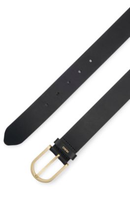 Cintur&oacute;n de piel con letras del logo doradas, Negro