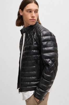 Nappa leather jacket with stand collar, Black