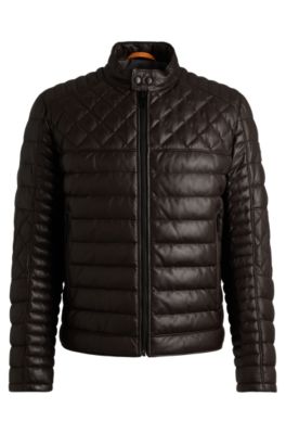 Nappa leather jacket with stand collar, Dark Brown