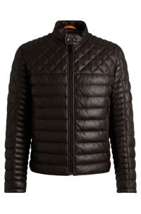 BOSS - Nappa leather jacket with stand collar