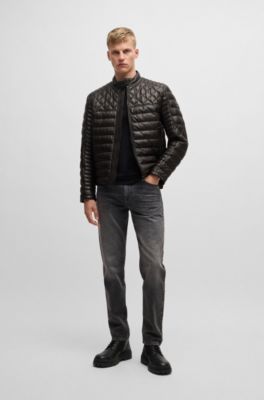 Nappa leather jacket with stand collar, Dark Brown