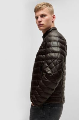 Nappa leather jacket with stand collar, Dark Brown