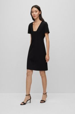 Hugo Boss Slim-fit Short-sleeved Dress With Seam Details In Black