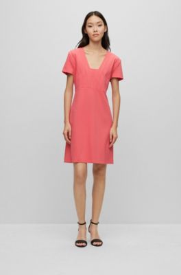 Hugo Boss Slim-fit Short-sleeved Dress With Seam Details In Pink