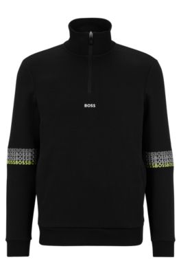 BOSS - Cotton-blend zip-neck sweatshirt with multi-colored logos