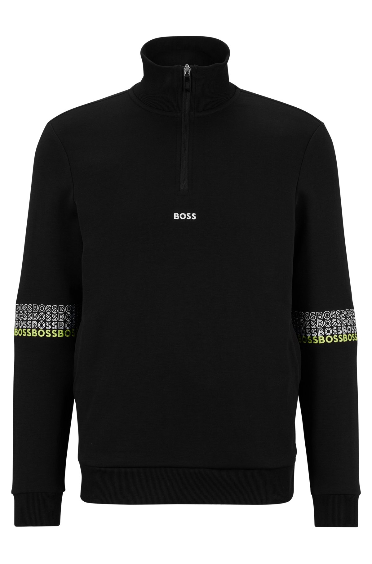 BOSS - Cotton-blend zip-neck sweatshirt with multi-colored logos