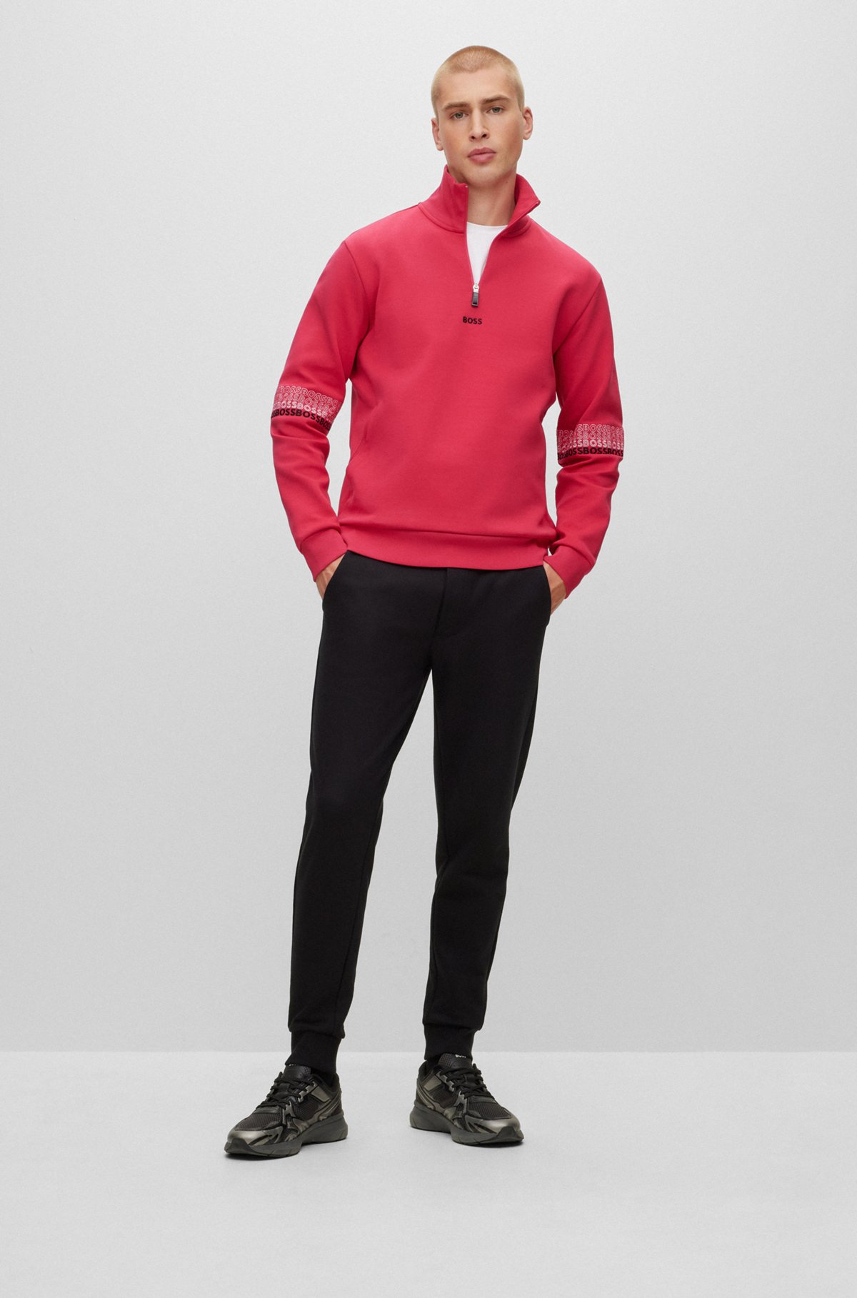BOSS - Cotton-blend zip-neck sweatshirt with multi-colored BOSS - Cotton-blend zip-neck sweatshirt with multi-colored