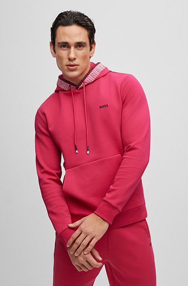 Sudadera con capucha en mezcla de algodón con logos multicolor, Pink