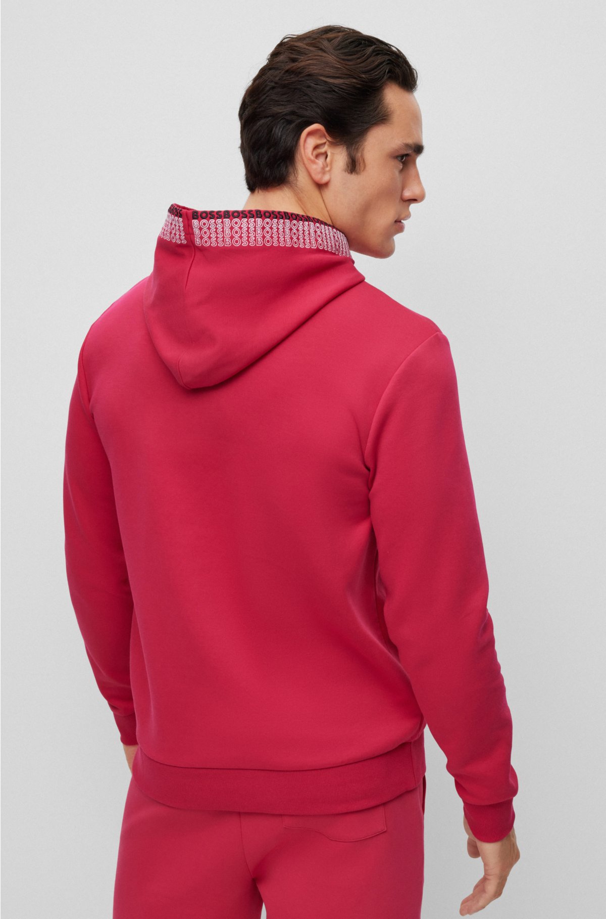 Hugo Boss DARK PINK Men's Color Block Logo Tape Zip Up Sweatshirt, US Large