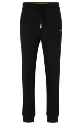 Shop Hugo Boss Cotton-blend Tracksuit Bottoms With Embroidered Logos In Black