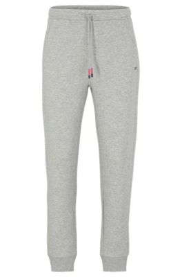 Hugo Boss Cotton-blend Tracksuit Bottoms With Embroidered Logos In Light Grey
