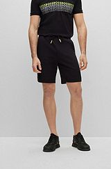Cotton-blend regular-fit shorts with embroidered logos, Black